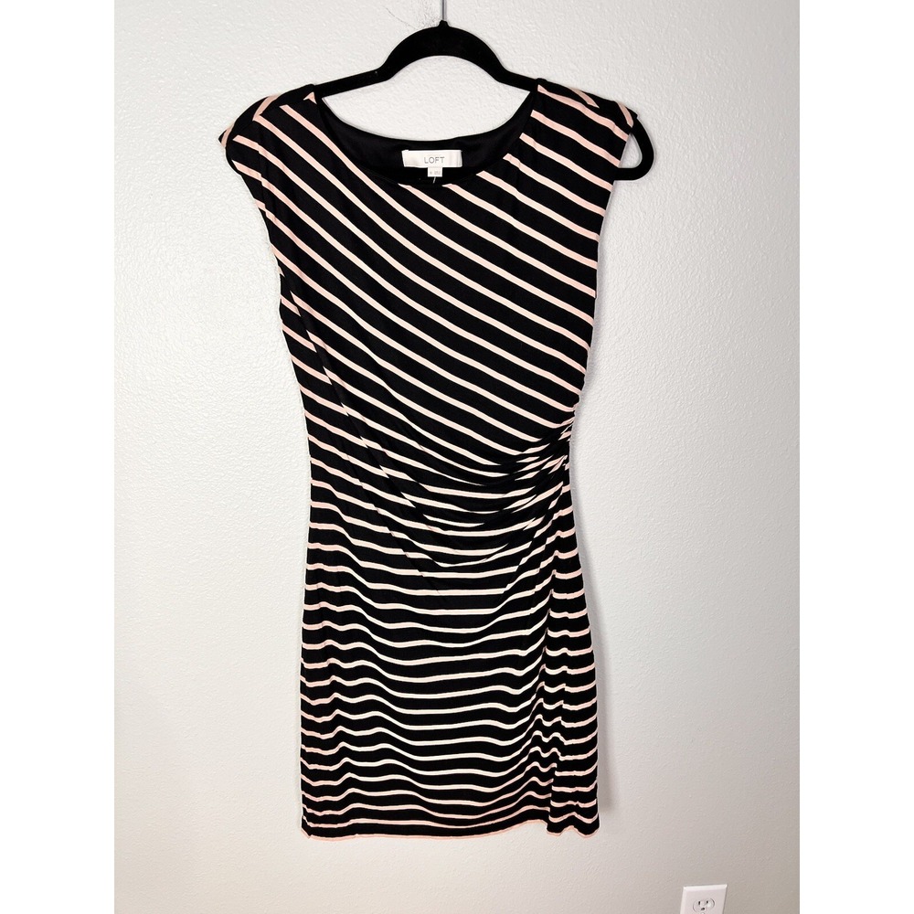 Ann Taylor Loft Womens XS Black Tan Geometric Sleeveless Dress Career‎ NWT